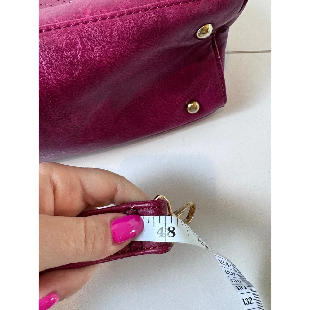 Laser Cut Satchel Handbag Women Medium Magenta Faux Leather‎ Boho Chic